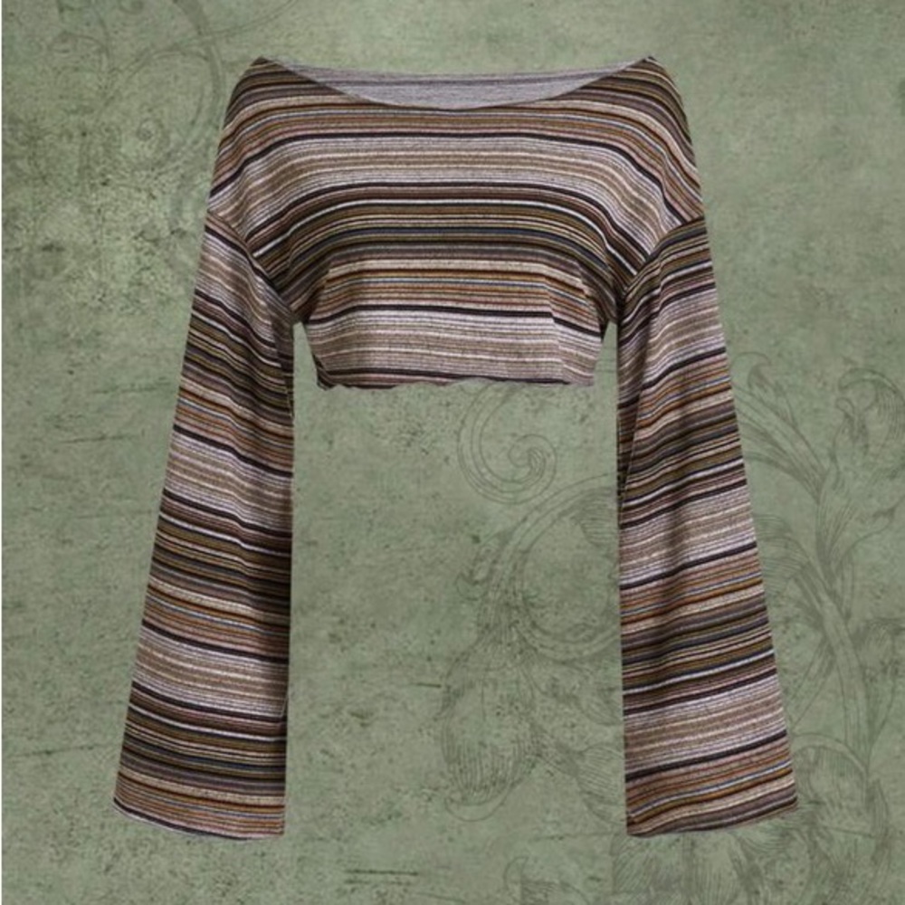 ROMWE Hippie Striped Print Crop Tee Green/Brown